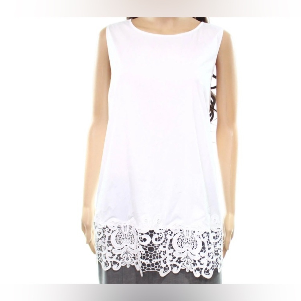 Alfani White Lace-Hem Scoop Neck Sleeveless Blouse - SZ 10 - NWT Babydoll Fairy